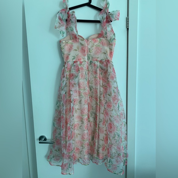 Maniju Korea dress flowers roses Medium new M midi length - Picture 6 of 7